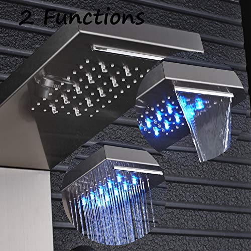 LED Shower Panel Faucet Bathroom Waterfall Rain Brushed Nickel Shower Panel Tower System In Wall with Spa Massage Sprayer Shower Column Panels - Thumbnail 4