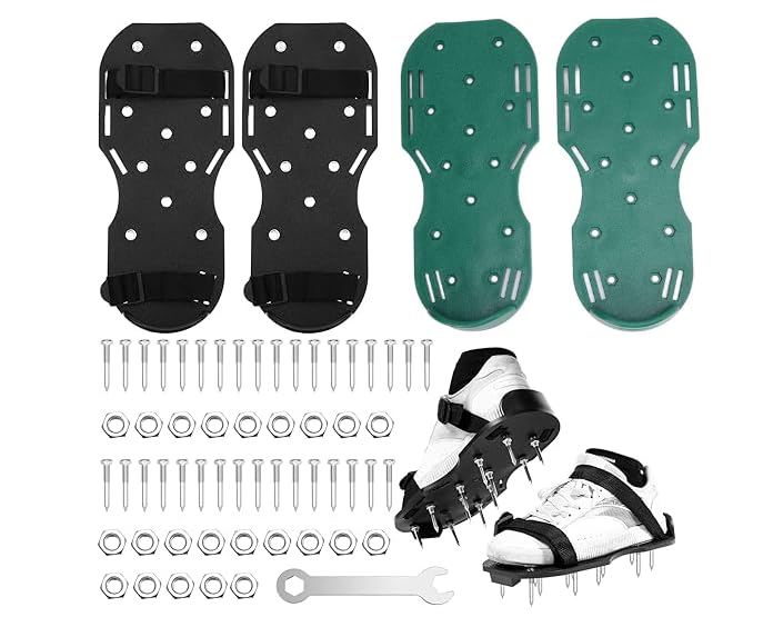 2 Pair Lawn Aerator Shoes, Heavy Duty Spiked Aerating Sandals, Lawn Aerating Sandals with 8 Adjustable Straps and 52 Spikes for Aerating Patio Garden