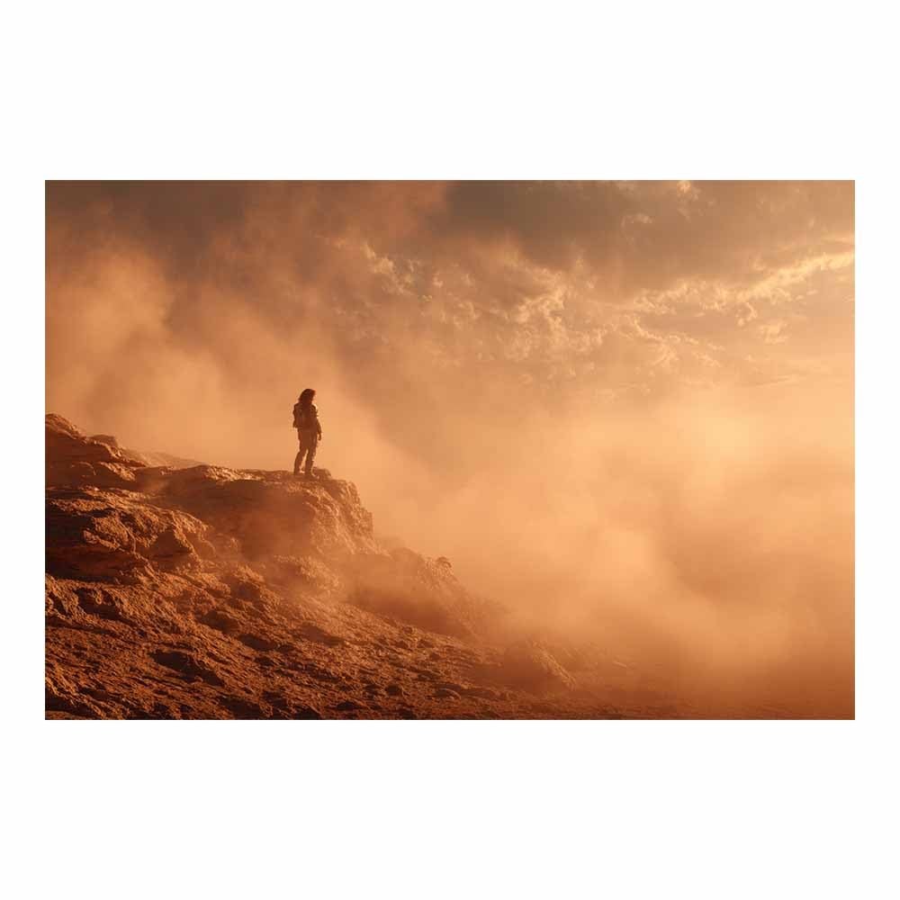 HUYEEI Canvas Print Wall Art Cliff Viewsing Mist Modern Nature Landscape Poster, for living room, bedroom,Corridor Office Room Decoretc.(orange)-70x100cm Unframed
