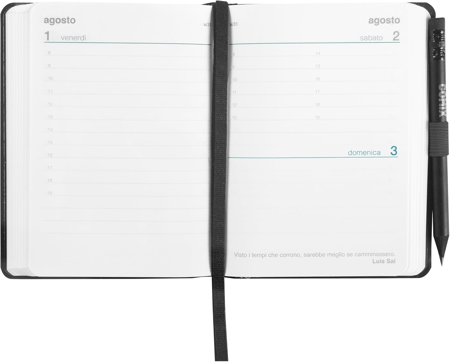 Agenda COMIX 2025 Giornaliera - Formato 9x12,5 Cm, Nero, Con Matita Inclusa - Foto 5