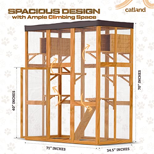 CATLAND Yellow Outdoor Cat Enclosures - Large Catio for Cats Cage with Removable PVC Sun Shade Cloth Roof - Wood & Wire… - Image 6
