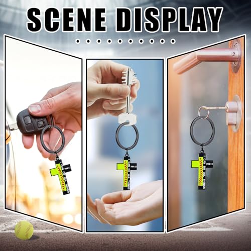Image of Quelay 24 Sets Football Baseball Softball Christian Cross Keychain with Cards Metal Faith Gift for Teen Athletes