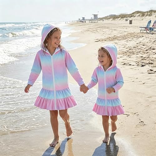 Image of MAYUMMPY Kids Girl Swim Cover Up Swimsuit Zipper Beach Pool Bathing Suit Hoodie Dress Terry Coverup Swimwear