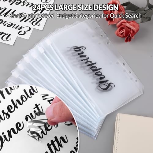 Image of SKYDUE Budget Binder with 8pcs Zipper Envelopes, Money Organizer for Cash with 12pcs Expense Budget Sheets & 24 Blak Sticky Labels, Budget Book with Cash Envelopes (Creamy Oatmeal)