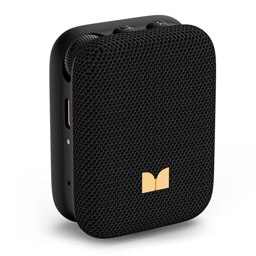 Monster Blaster Atom Wearable Bluetooth Speaker with Mics for Hands-Free Calls IPX5 Waterproof Compact and Portable Speaker Black.