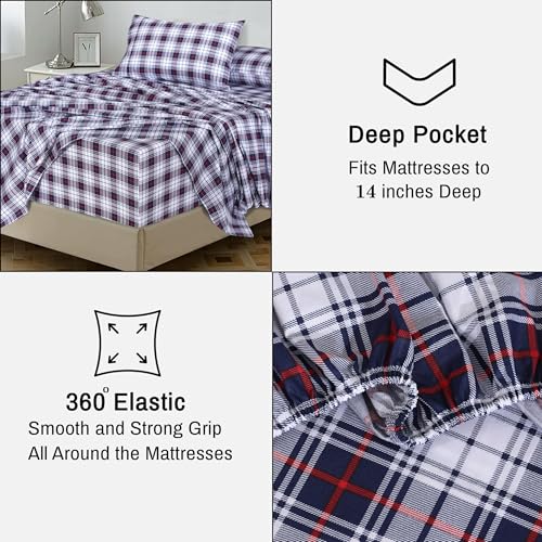 RUVANTI 100% Cotton California King Sheet Sets, 4 Pieces, Soft & Breathable Percale Weave Bedding, Deep Pocket 14", Hotel Standard, Crisp Cool Feel & Durable, Perfect Floral Sheets, Prussian