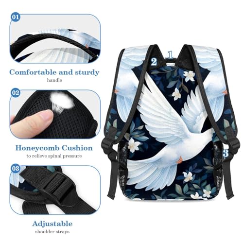 Sac à dos colombes blanches grand format pour le lycée et les sorties - 4