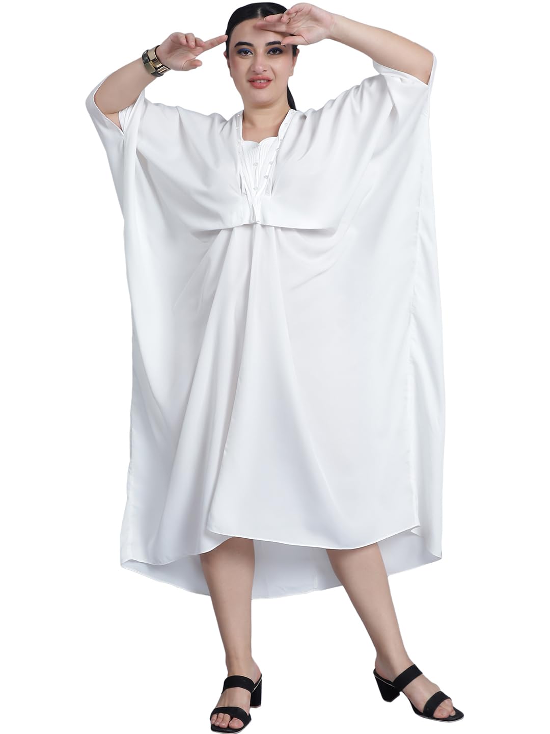 baawri Women's Half Sleeves, Solid White Color Midi Length Kraftan-picture-35