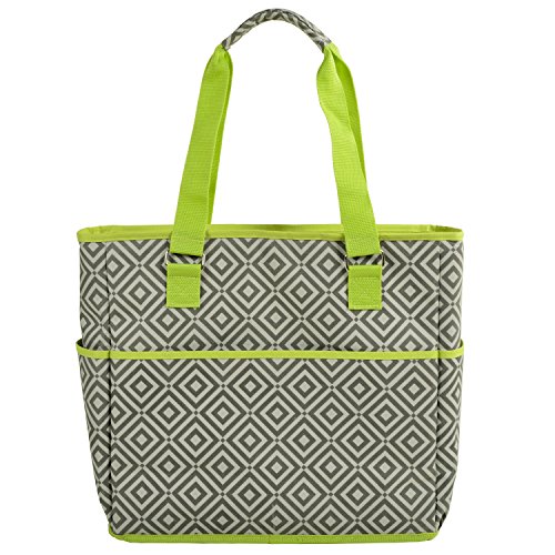 Picnic at Ascot Large Insulated Multi Pocketed Travel Bag With 6 Exterior Pockets, Granite Grey/Green3