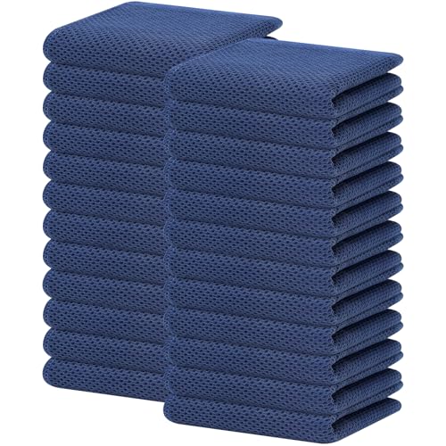 Image of Homaxy 100% Cotton Waffle Weave Kitchen Dish Towels, Ultra Soft Absorbent Quick Drying Cleaning Towel, 13 x 28 Inches, 24-Pack, Navy Blue
