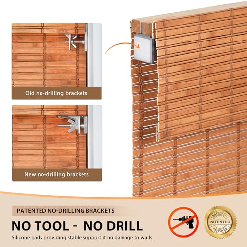 Image of LazBlinds No Tools No Drill Cordless Bamboo Roman Shades, Light Filtering Window Treatment, Roll Up Bamboo Blinds for Windows 33'' W x 64'' H, Wood