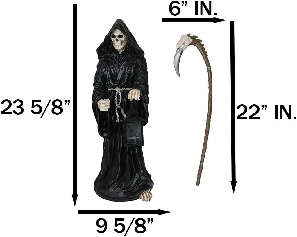 Ebros Large 23.5" Tall Memento Mori Time Waits for No Man Grim Reaper Holding Scythe and Glass Lantern Case for Votive Candle Statue Deadly Wraith Harvesting Lost Souls Halloween Patio Decor