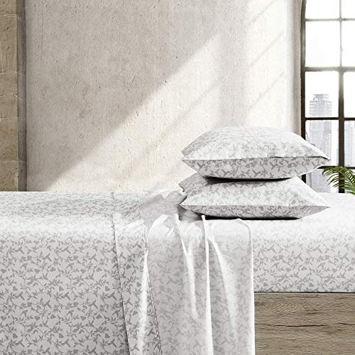 Reborn Recycled Fiber And Bci Cotton Percale Sheet Set, Arna Grey Birds, Queen #TOP2
