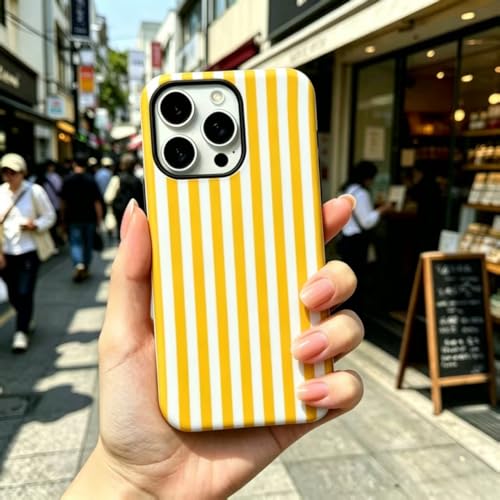 Image of for iPhone 16Pro Case Cute Phone Case,Compatible with MagSafe,Dual Layer Shockproof Protective Phone Cover,Hard Shell + Silicone Cover,Fashion Design for Women Girls,Striped Yellow