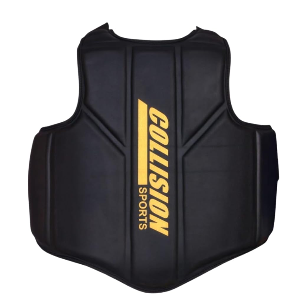 Collision Sports Chest Guard Rib Shield Armour Adjustable Strike Shield, Martial Arts Muay Thai Boxing Taekwondo Body Protector, Sparring Training Heavy Punching Protection(Black/Golden, Small/Medium)