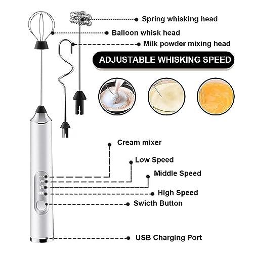 Supvox® Hand Blender for Coffee 3 in 1 Frother Coffee Maker with 3 Speed Milk Frother for Coffee Frother Electric USB Rechargeable Coffee Beater with 3 Stainless Whisks Head for... - Image 5