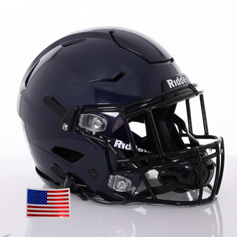 Riddell SpeedFlex Adult w/Black SF-2EG-II Facemask + US Helmet Flag Decal (Navy Helmet, Large) - Green Gridiron