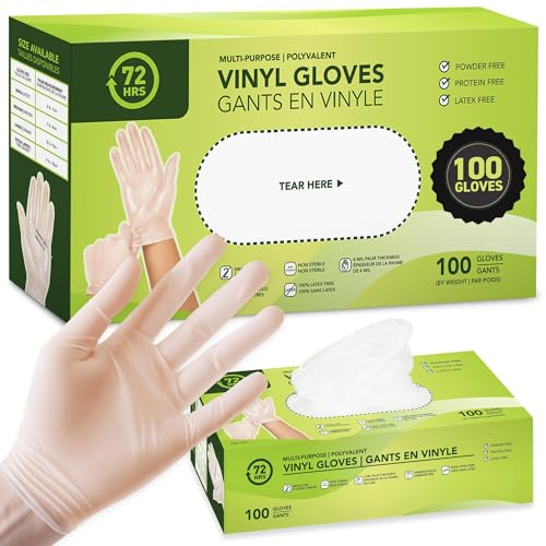 72 HRS Vinyl Gloves - 4 Mil Clear Disposable Gloves, Food Gants Jetables | Food Grade, Non Latex Gloves, Powder-free Vinyl Gants Jetables for Cooking, Food Prep & Household Cleaning view 3
