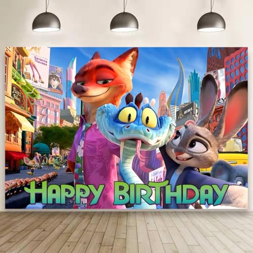 Zootopia Backdrop Birthday Decorations Zootopia Birthday Banner Backdrop for Kids Birthday Party Supplies (5x3ft)