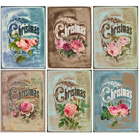 Chic Cottage Crafts Shabby Chic Rose Christmas Card Making Toppers / Craft Embellishment - Glossy Finish Pack of 6 Cover