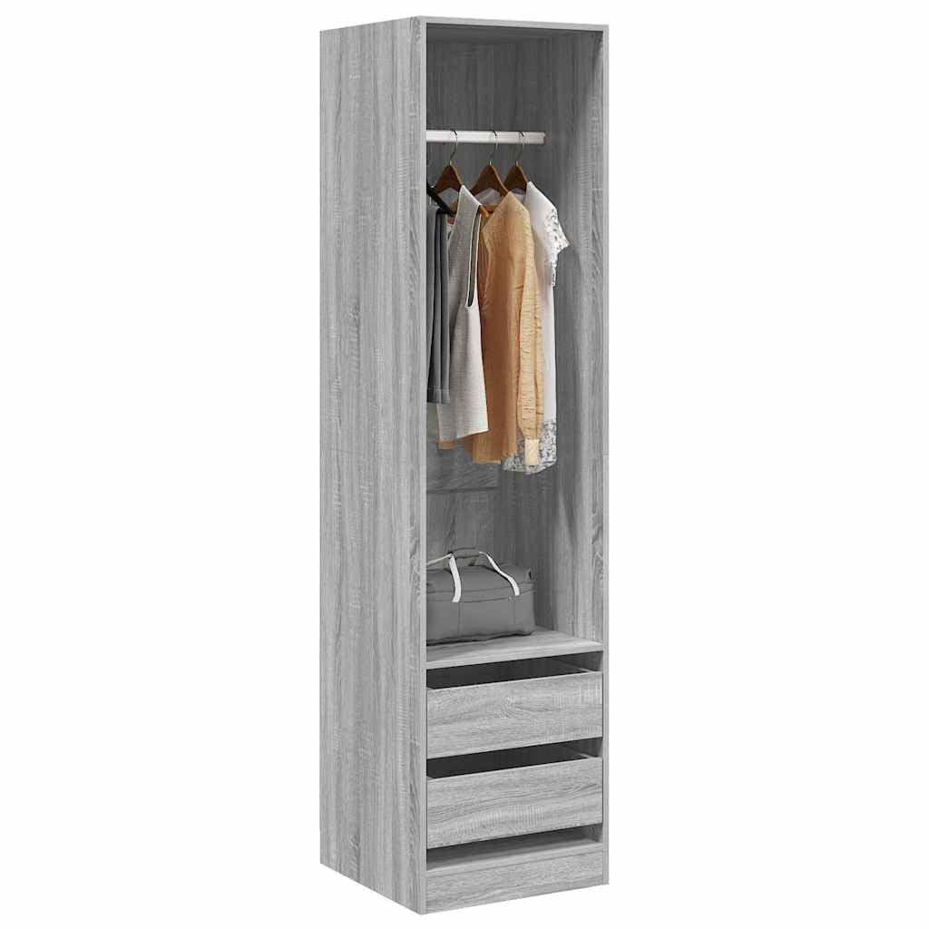 Szafa na ubrania Sonoma szara z 2 szufladami i drążkiem na ubrania 50 x 50 x 200 cm, garderoba z materiału drewnopochodnego do sypialni, korytarza, pokoju dziecięcego, organizer, system