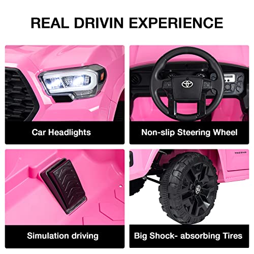 Electric Kids Ride On Cars 12V For Ages 2-6 Toyota Tacoma,Kids' Electric Vehicles With Remote Control, 3 Speeds, Big Trunk, Charging Reminder, Led Lights, Double Doors, Usb, Music,Horn (Pink) #TOP1