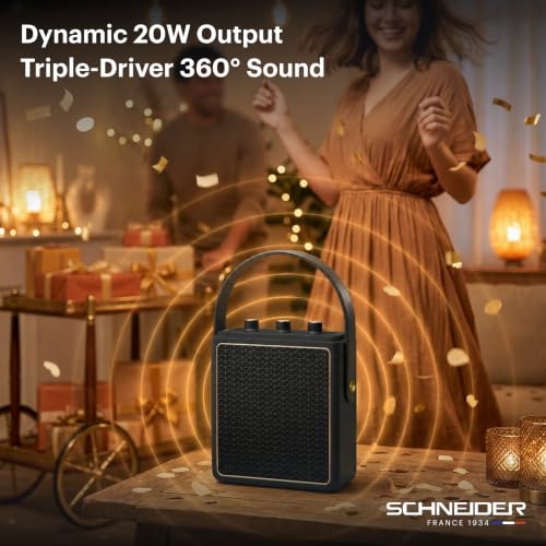 Image of Schneider ENERZA HP20 Portable Wireless Bluetooth Speaker | 20W Triple-Driver 360 Sound | Auracast & Bluetooth 5.4 | IPX4 Splash Proof | Fast Charge 0-80% in 1Hr | 10Hr Playtime - Black