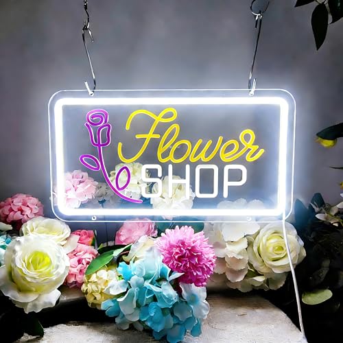 Image of Flower Shop Neon Sign for Wall Decor,Led Neon Lights for Bedroom Wall Art Decor Usb Powered 35 * 19cm Man Cave Flower Shop Birthday Party Decor,SIGNVIA