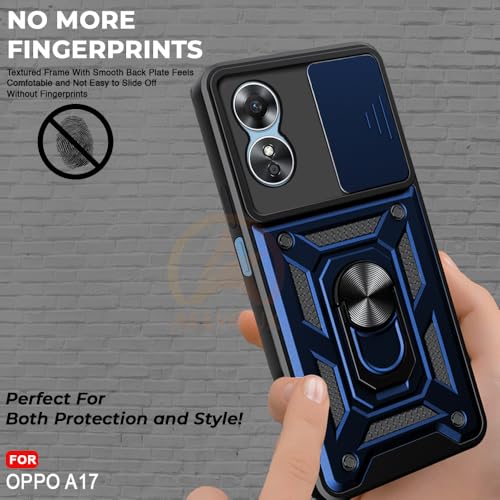 Image of Armor Bumper Back Cover Case for Oppo A17 | Rotating Camera Cover, Ring Holder & Kickstand | Heavy Duty & 360 Degree Protection Oppo A17 Back Cover (Blue)