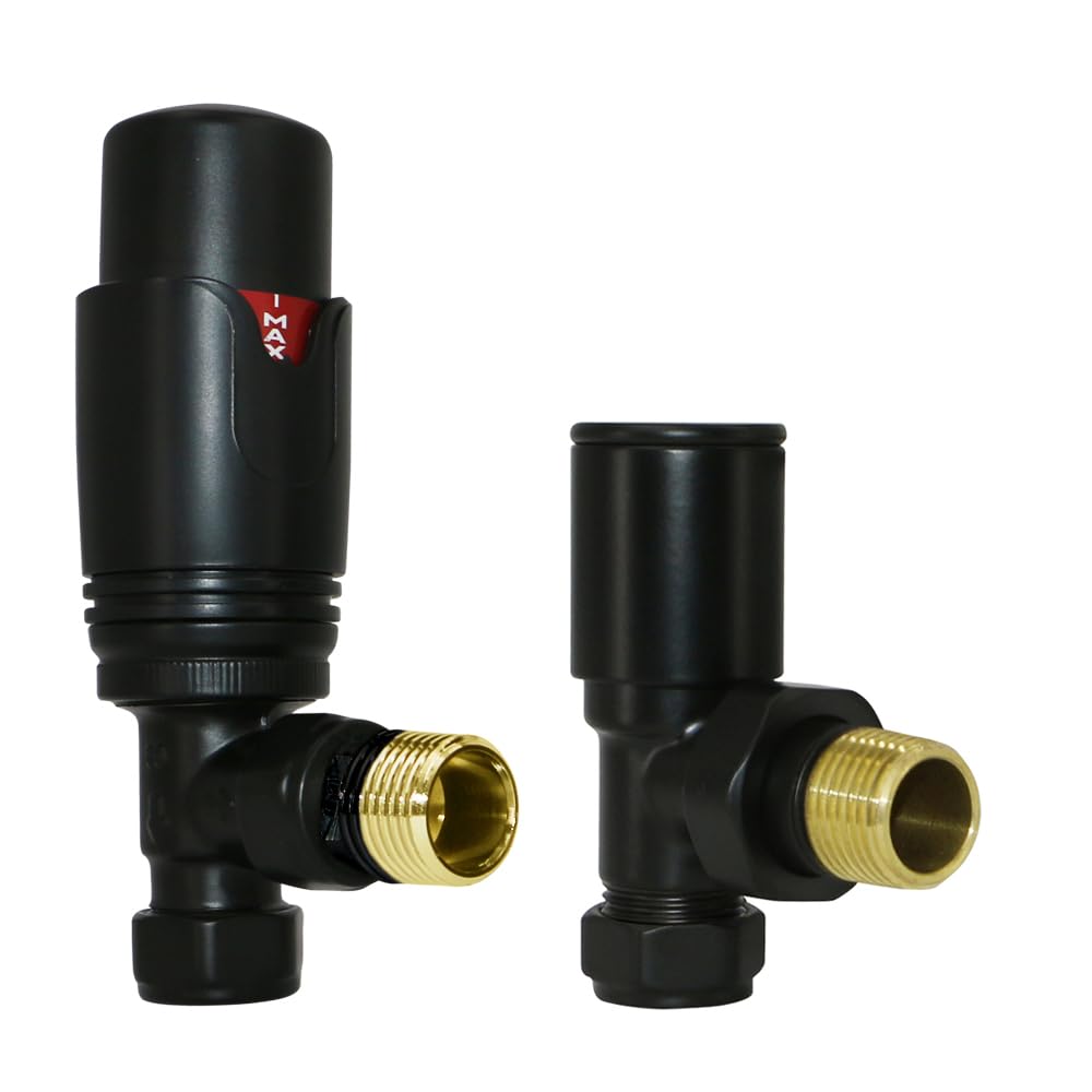 Nrg Black Angled Thermostatic Radiator Valve Trv With Manual Valve