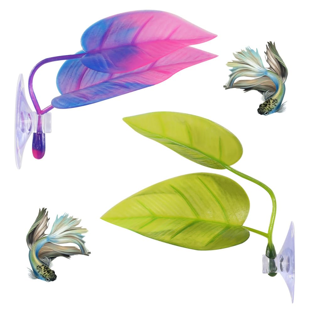 Betta Bed Leaf Hammock,2 Pcs Plastic Betta Fish Bed Leaf with Suction Cup Realistic Resting Spot for Fish Tank Landscap