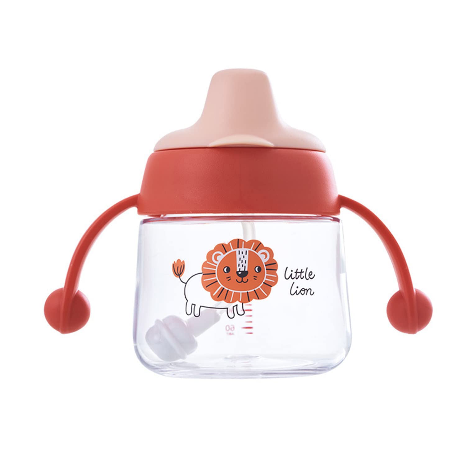 ELECDONSippy Cups for Baby 6+ Months, 180ML Toddler Baby Bottles, Spill-Proof Transition Learner Cups for Infant Toddler 6-24 Month, Clear Scale Trainer Cup with Weighted Straw Cover (Orange Lion)