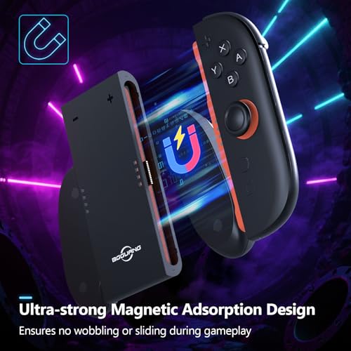 Switch 2 Joycon Charging Grip with Built-in 2000 mAH Battery, Super Magnetic Charger Handle for Nintendo Switch 2 Joycons, Ergonomic Controller Grips for Playing While Charging, Switch 2 Accessories Black (Built-in Battery Black)