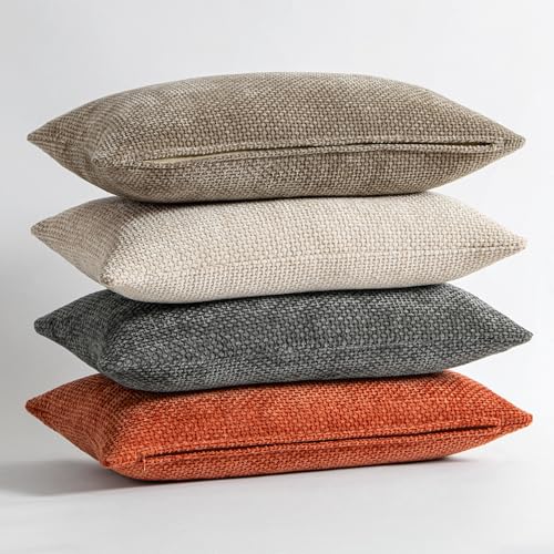 Image of MIULEE Pack of 2 Fall Burnt Orange Decorative Pillow Covers 20x12 Inch Soft Chenille Couch Throw Pillows Farmhouse Cushion Covers for Home Decor Sofa Bedroom Living Room