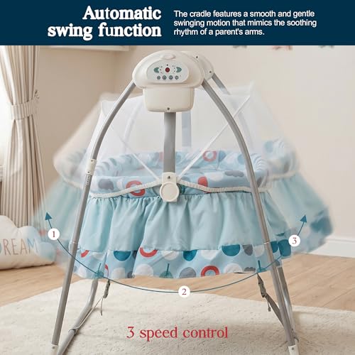 Image of BAYBEE Wanda Electric Swing Cradle for Babies | Automatic Cradle for New Born Baby with 6 Speed Control, Mosquito Net, Toy Bar & Music | Jhula for Kids | Baby jhula for 0 to 2 Years (Blue)