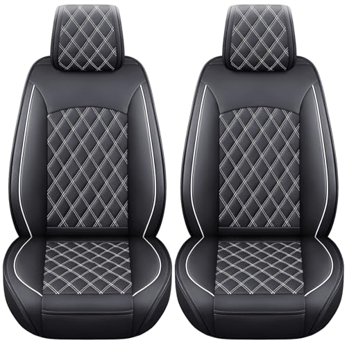 Image of Aierxuan Front Toyota Tacoma Seat Covers Waterproof Leather (Black-White)