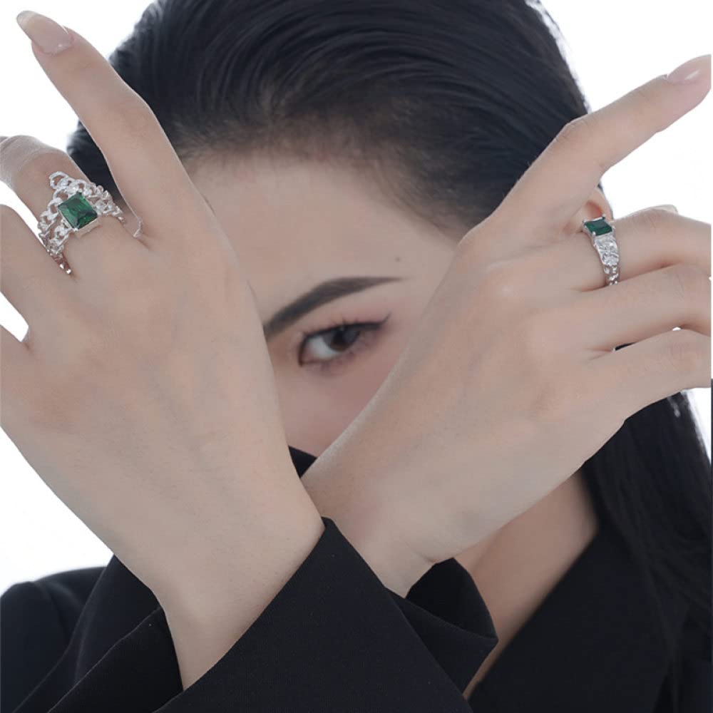 Anello Regolabile,Anelli In Argento Sterling Donna 925 Anelli Regolabili Con Smeraldi Quadrati Forgiati A Mano Anelli Regolabili In Argento Sterling Anello Di Fidanzamento Regali Per Uomo Ragazze Do