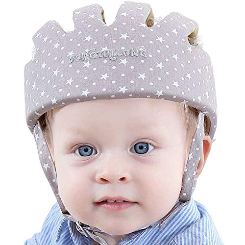 IULONEE Casco de Protección para Bebé Gorra Protectora para Cabeza de Bebé Gorra de Algodón Ajustable Casco Bebe Helmet (Gris Nieve)
