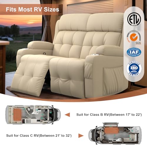 Image of Loveseat Recliner Sofa, Home Theater Seating with Massage, Reclining Loveseats with Console, Wall Hugger RV Couch Movie Theater Chairs, RV Furniture Sofas with USB, Cup Holders, Drawer for Gaming Room