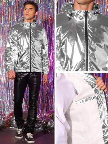 Lars Amadeus Holographic Jackets for Men's Zipper Hooded Reflective Holographic Jackets Metallic Shiny Sparkle Jacket4