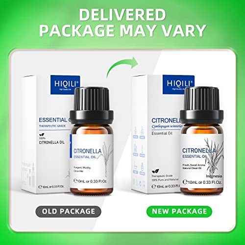 Hiqili Citronella Essential Oil, 100% Pure Organic Therapeutic Grade For Diffuser,Skin Care,Massage-10Ml #TOP4