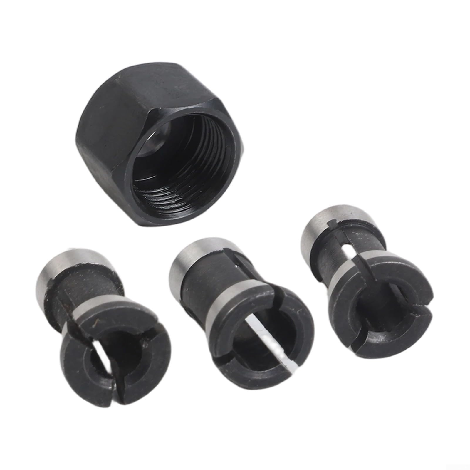 M17 Collet Chuck Adapter Set with Nut 6mm 6.35mm 8mm Carbon Steel for Wood Router and Engraving Trimming Machine(4pcs)