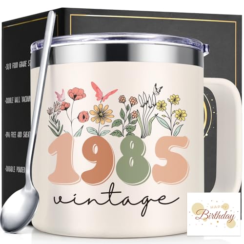 Lifecapido 40th Birthday Gifts Women, Vintage 1985 14oz Insulated Mug with Birthday Card, Birthday Presents for Women, 40th Birthday Gift Ideas, 40 Year Old Birthday Gifts for Women Mom Sister Friend -  WR1645-14M-AT40-C#1