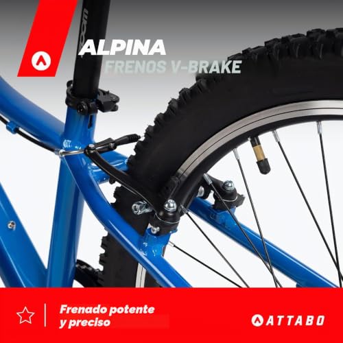 Miniatura 5 de Attabo Bicicleta De Montaña Para Niños Jr Con Cuadro De Aluminio 12 Azul Bicicleta Para Niños Con Ruedas De 24 Con Accesorios Manillar Ergonómico Freno Tipo V-Brake Sillín Ajustable 8 Velocidades