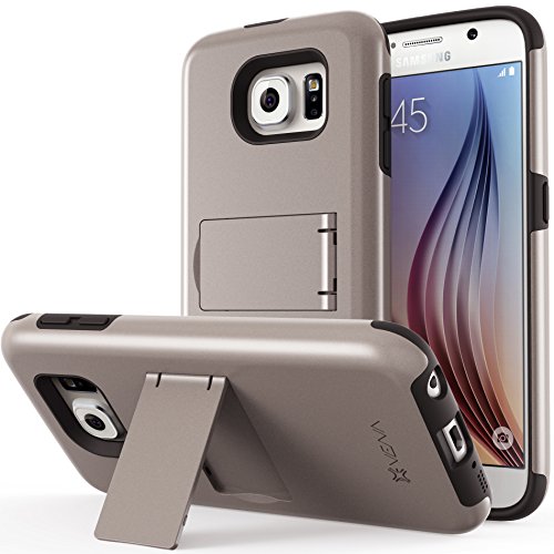 Vena Galaxy S6 Case, Legacy [Dual Layer Protection |Shock Absorption] Heavy Duty Cover with Kickstand [+1 HD Clear Screen Protector] for Samsung Galaxy S6 2015 (Metallic Bronze (Gunmetal) & Black)
