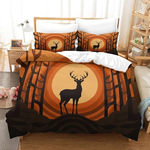 Funda nórdica de ciervo 3D 200x200 con dos fundas de almohada de microfibra para cama doble 3