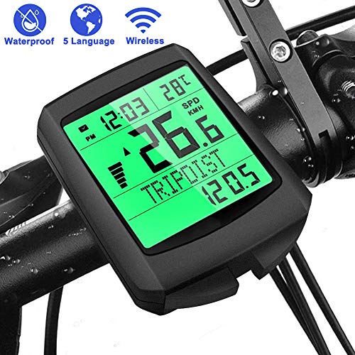 Lyeiaa 19 compteur de vélo multifonction sans fil avec écran LCD et compteur de kilomètre, étanche IP65, 5 langues pour tous les types de vélo