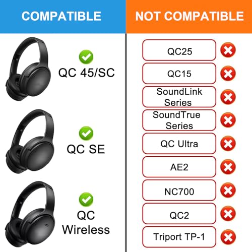 Replacement Ear Pads for Bose QC45, Ear Cushions for Bose QuietComfort 45 (QC45)/Quiet Comfort SE (QC SE) Quiet Comfort Wireless Over-Ear Headphones, Ear Pads Cushions with Softer Protein Leather-Black miniatura 2