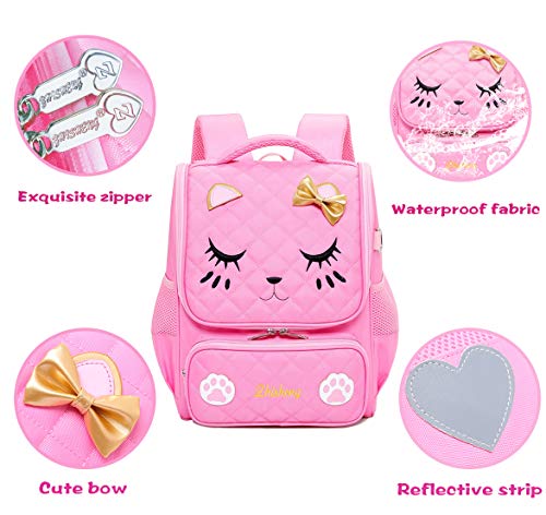 Proboths Cute Cat Face Girl's Bowknot School Backpack Kid's Bookbag Gift for Elementary Primary Student Pink3