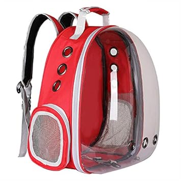 NATLIS Transparent and Breathable Pet Backpack, Bag for Cats and Small Dogs Suitable for Traveling and Hiking (Red)